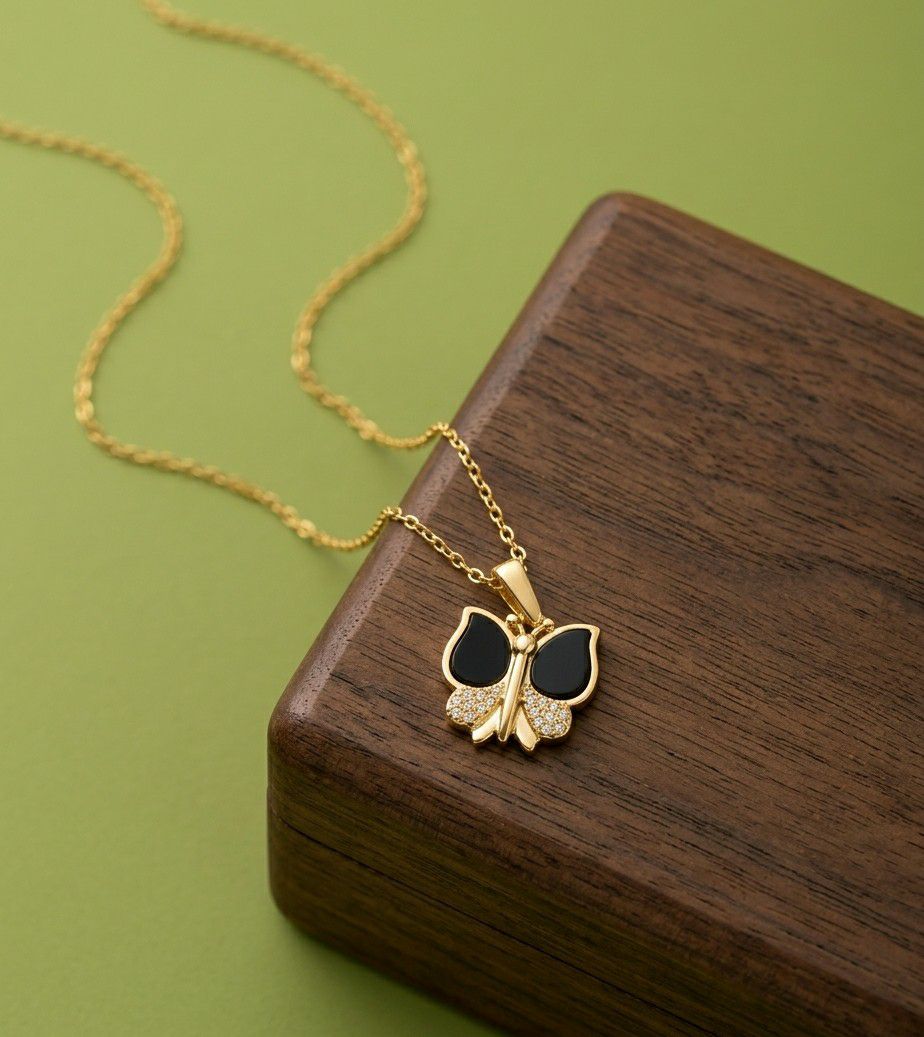 Gold Plated Butterfly Pendant Chain for Women | Adjustable Anti Tarnish American Diamond Stainless Steel Necklace  | Imitation Jewellery  | CP-57