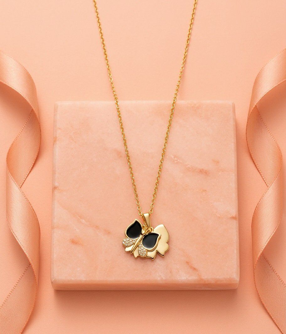 Gold Plated Butterfly Pendant Chain for Women | Adjustable Anti Tarnish American Diamond Stainless Steel Necklace  | Imitation Jewellery  | CP-57
