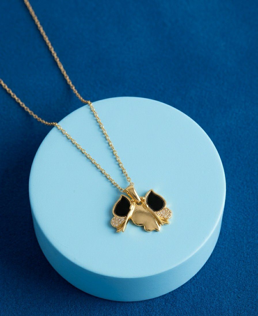 Gold Plated Butterfly Pendant Chain for Women | Adjustable Anti Tarnish American Diamond Stainless Steel Necklace  | Imitation Jewellery  | CP-57