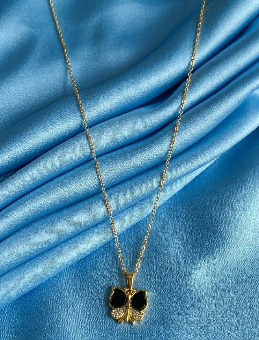 Gold Plated Butterfly Pendant Chain for Women | Adjustable Anti Tarnish American Diamond Stainless Steel Necklace  | Imitation Jewellery  | CP-57