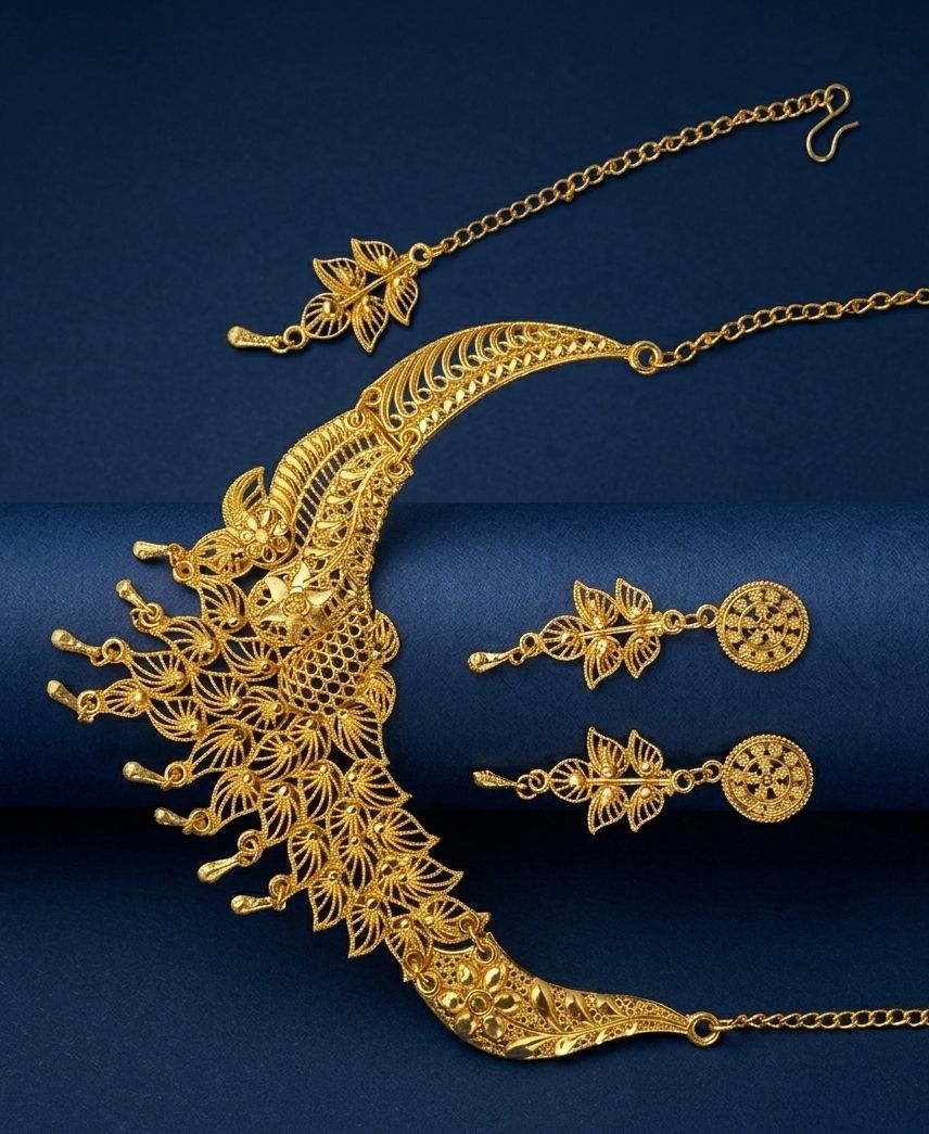 Gold Plated Meenakari Necklace Set for Women with Maang Tikka & Earrings | Adjustable Traditional Jewellery Set | N-24