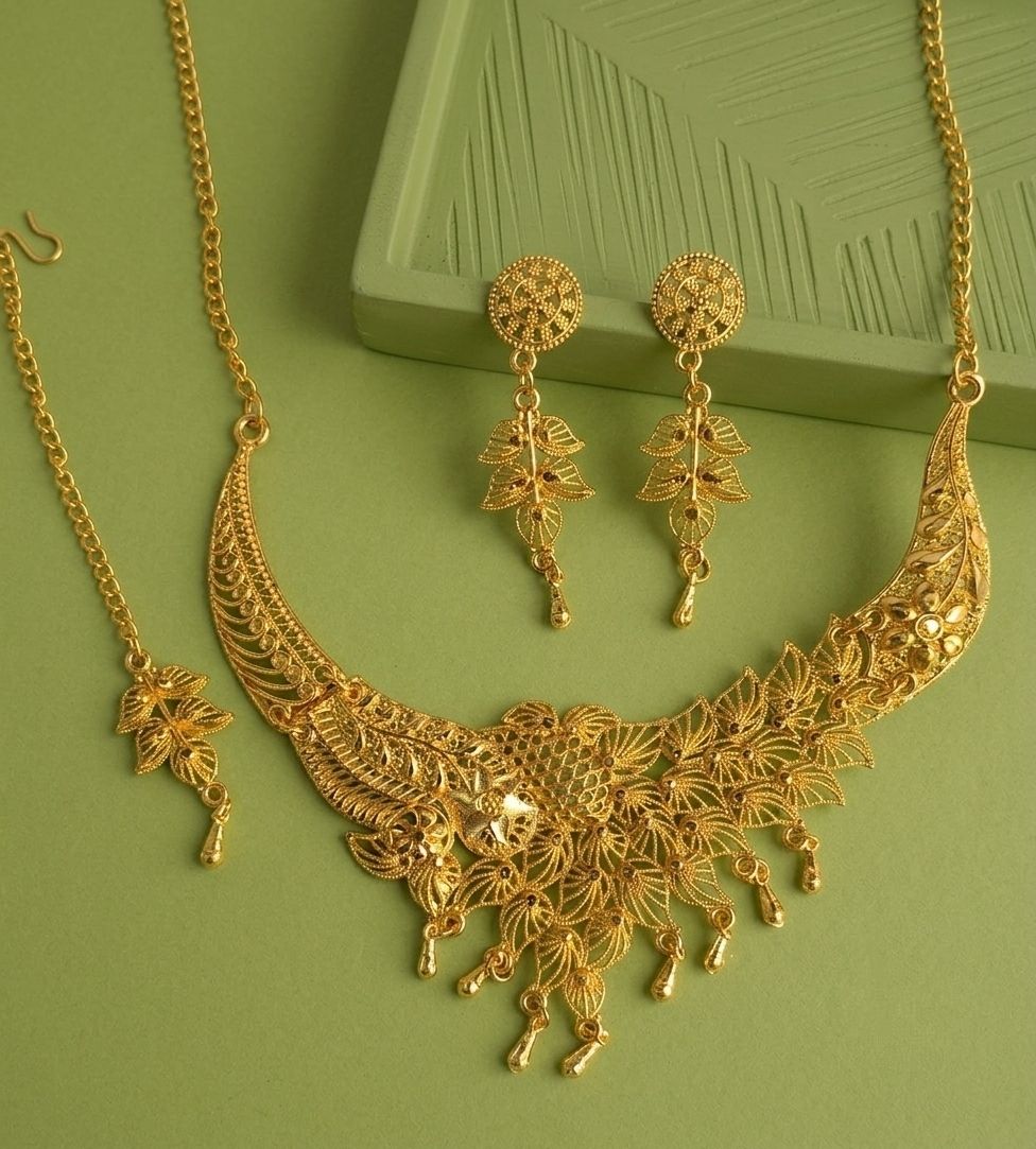 Gold Plated Meenakari Necklace Set for Women with Maang Tikka & Earrings | Adjustable Traditional Jewellery Set | N-24