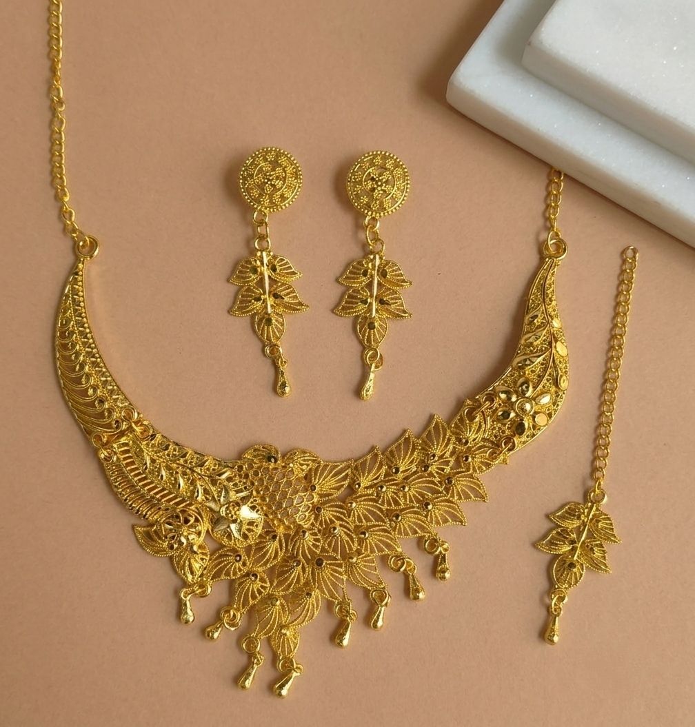 Gold Plated Meenakari Necklace Set for Women with Maang Tikka & Earrings | Adjustable Traditional Jewellery Set | N-24