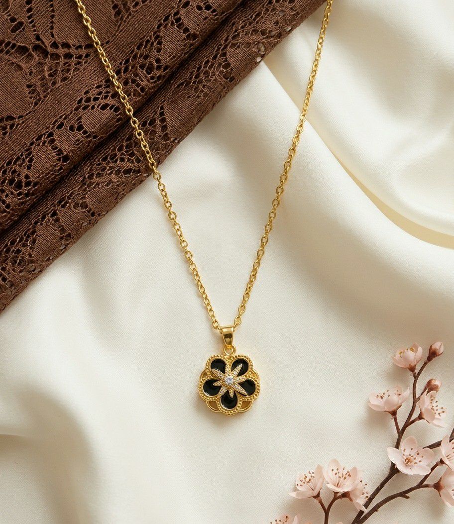 Gold Plated Rotating Flower Pendant Chain for Women | Anti Tarnish American Diamond Spin Pendant Necklace | Adjustable  | Imitation Jewellery | CP-58