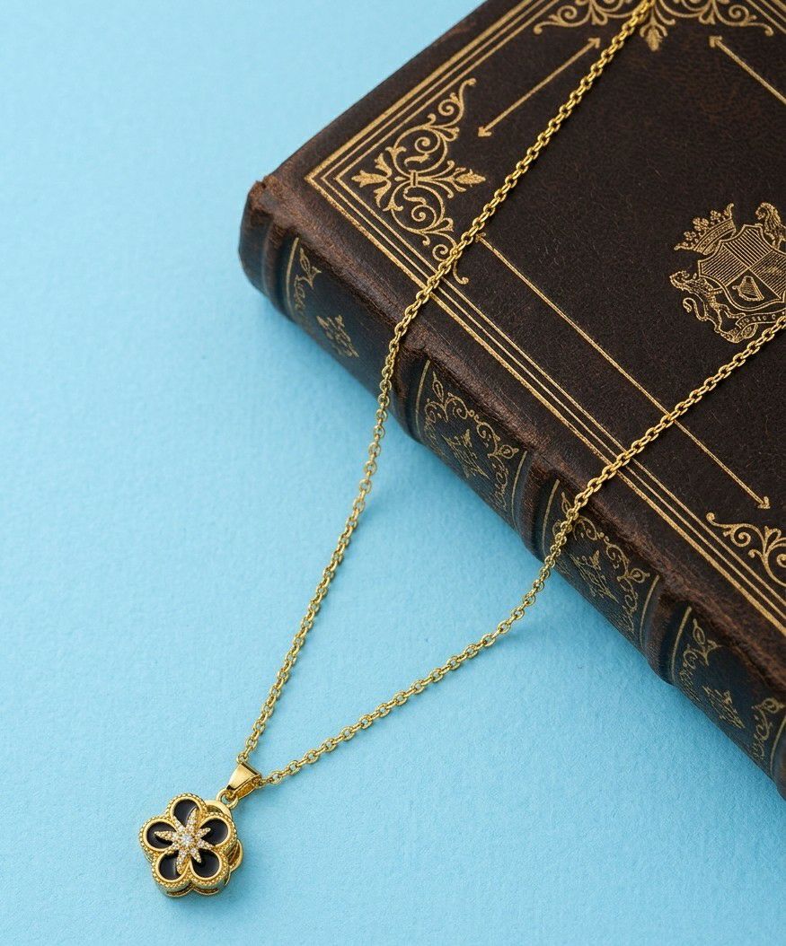 Gold Plated Rotating Flower Pendant Chain for Women | Anti Tarnish American Diamond Spin Pendant Necklace | Adjustable  | Imitation Jewellery | CP-58