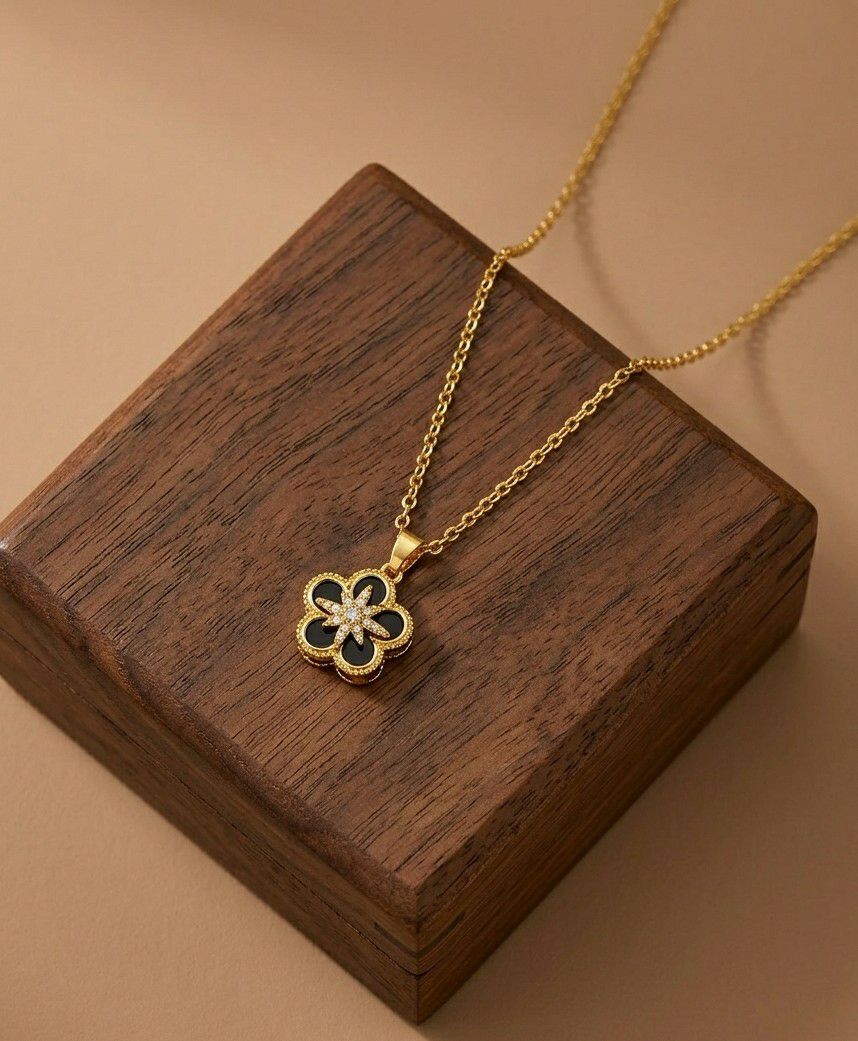 Gold Plated Rotating Flower Pendant Chain for Women | Anti Tarnish American Diamond Spin Pendant Necklace | Adjustable  | Imitation Jewellery | CP-58