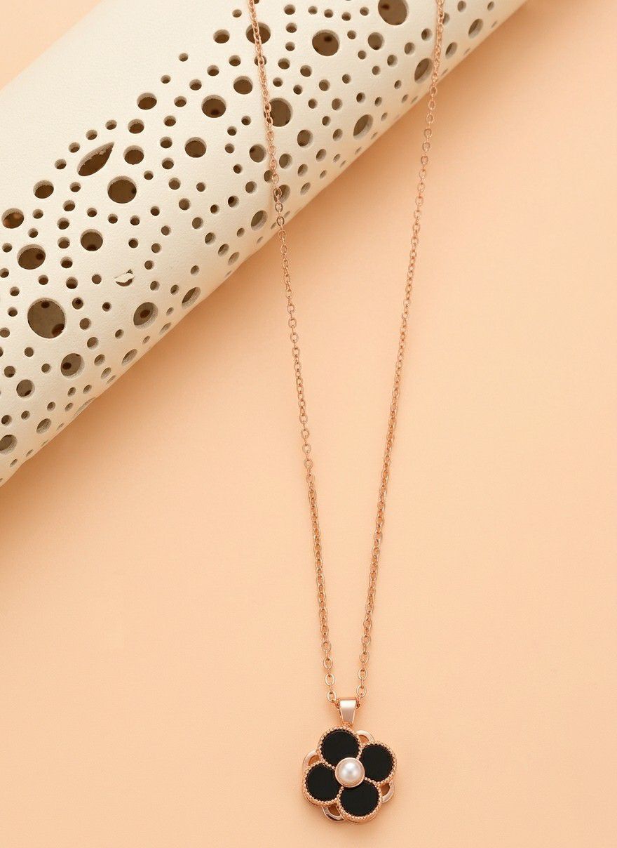 Rose Gold Plated Rotating Flower Pendant Chain for Women | Anti Tarnish American Diamond Spin Pendant Necklace | Adjustable | CP-59
