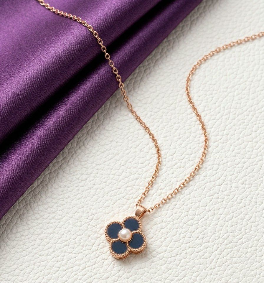 Rose Gold Plated Rotating Flower Pendant Chain for Women | Anti Tarnish American Diamond Spin Pendant Necklace | Adjustable | CP-59