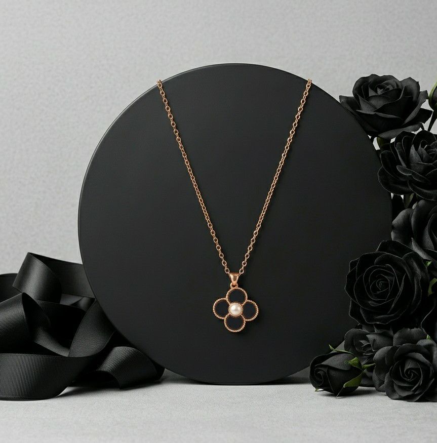 Rose Gold Plated Rotating Flower Pendant Chain for Women | Anti Tarnish American Diamond Spin Pendant Necklace | Adjustable | CP-59