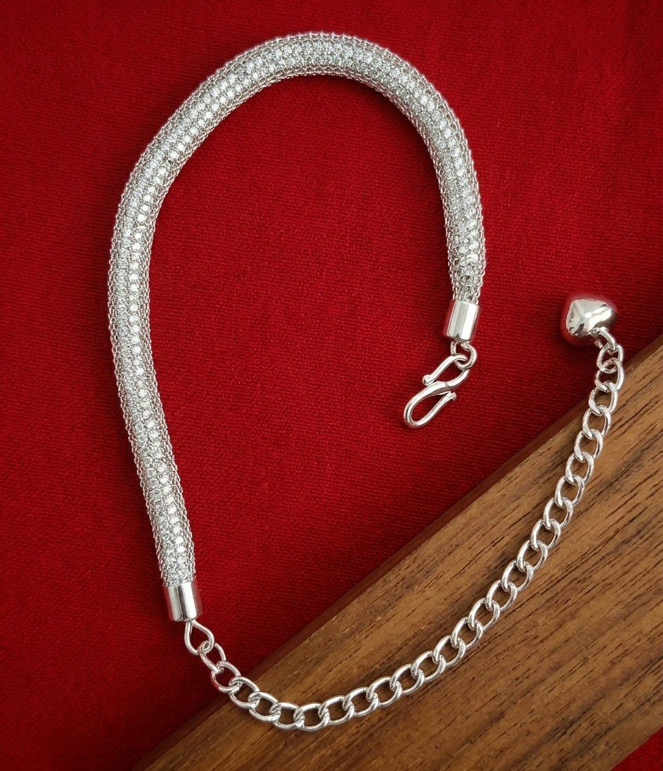 Silver Plated American Diamond Ball Chain Bracelet for Women | Adjustable Free Size Bracelet | Elegant Party Wear Jewellery | B-53