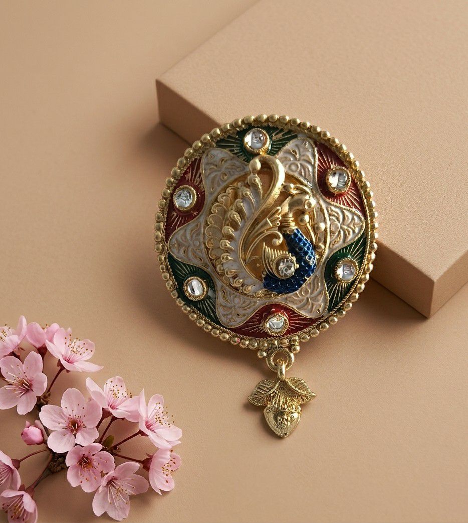 Gold Plated Peacock Saree Pin Brooch for Women | Pearl & Crystal Designer Brooch | Stainless Steel Fashion Accessory | SP-1