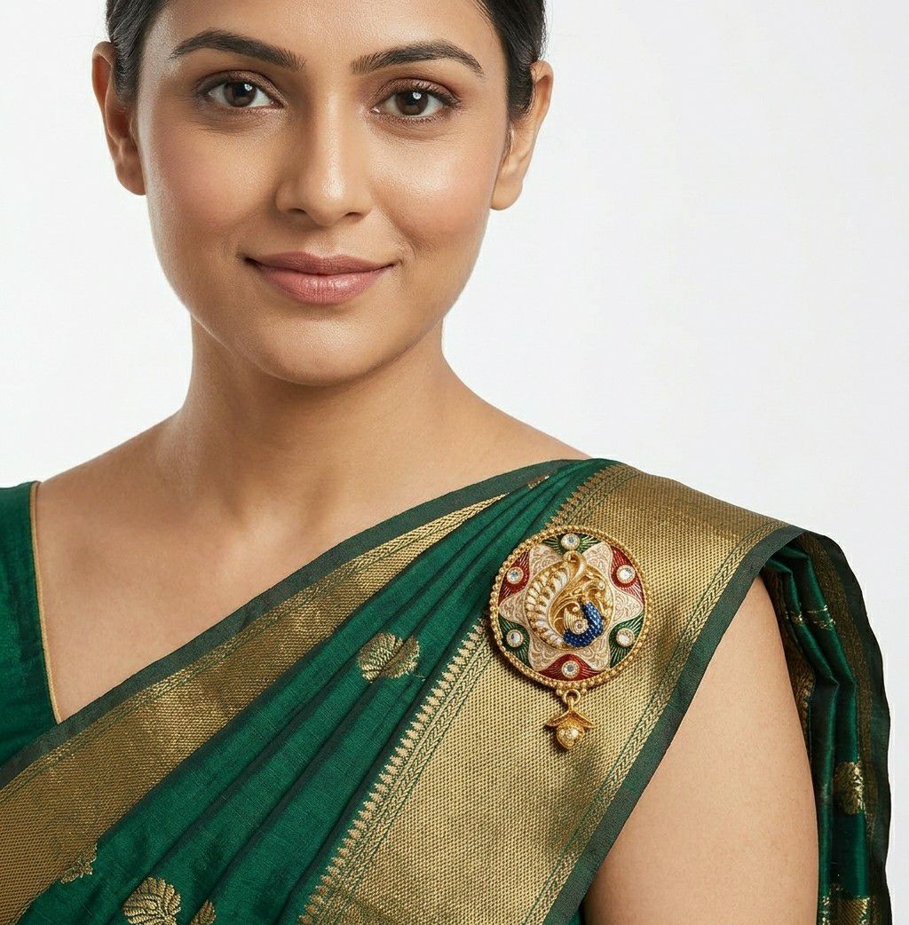 Gold Plated Peacock Saree Pin Brooch for Women | Pearl & Crystal Designer Brooch | Stainless Steel Fashion Accessory | SP-1