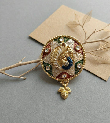 Gold Plated Peacock Saree Pin Brooch for Women | Pearl & Crystal Designer Brooch | Stainless Steel Fashion Accessory | SP-1