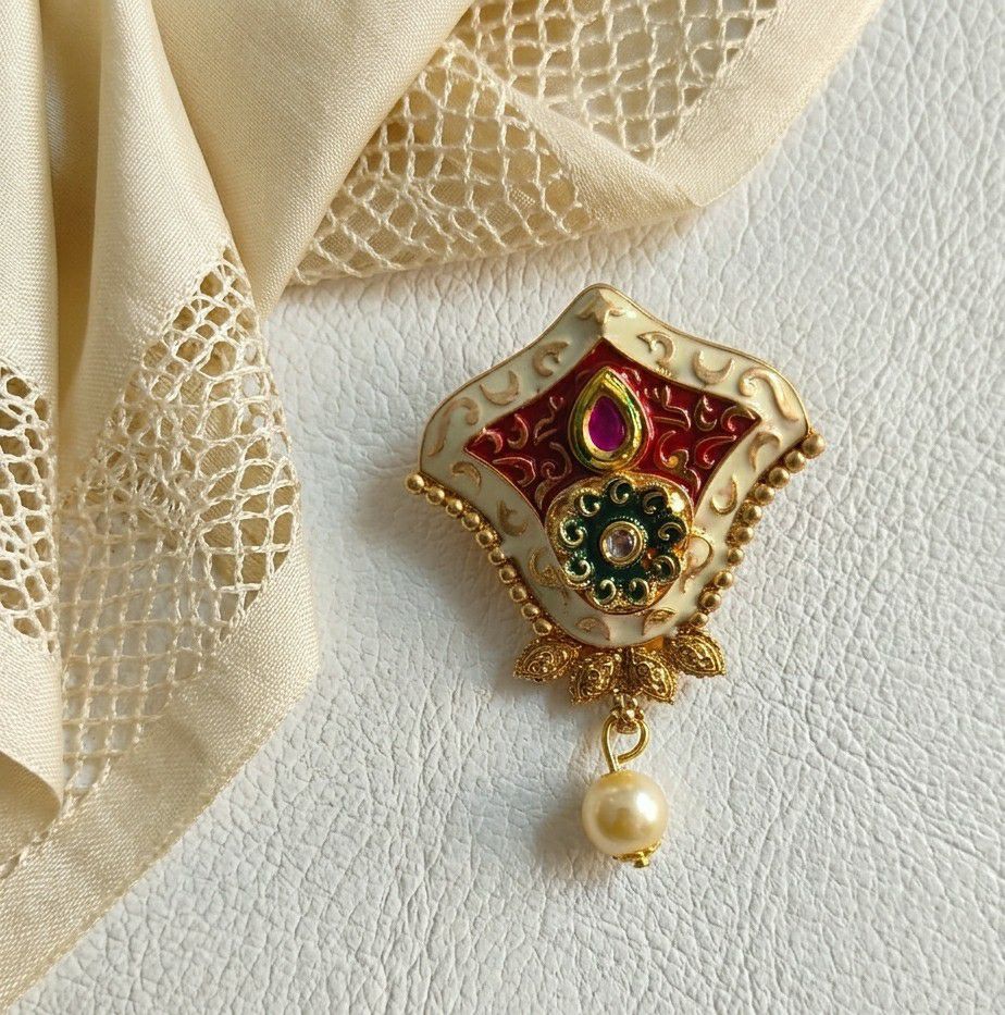Gold Plated Pearl & Crystal Saree Pin Brooch for Women | Stainless Steel Decorative Saree Brooch | Traditional Fashion Accessory | SP-2