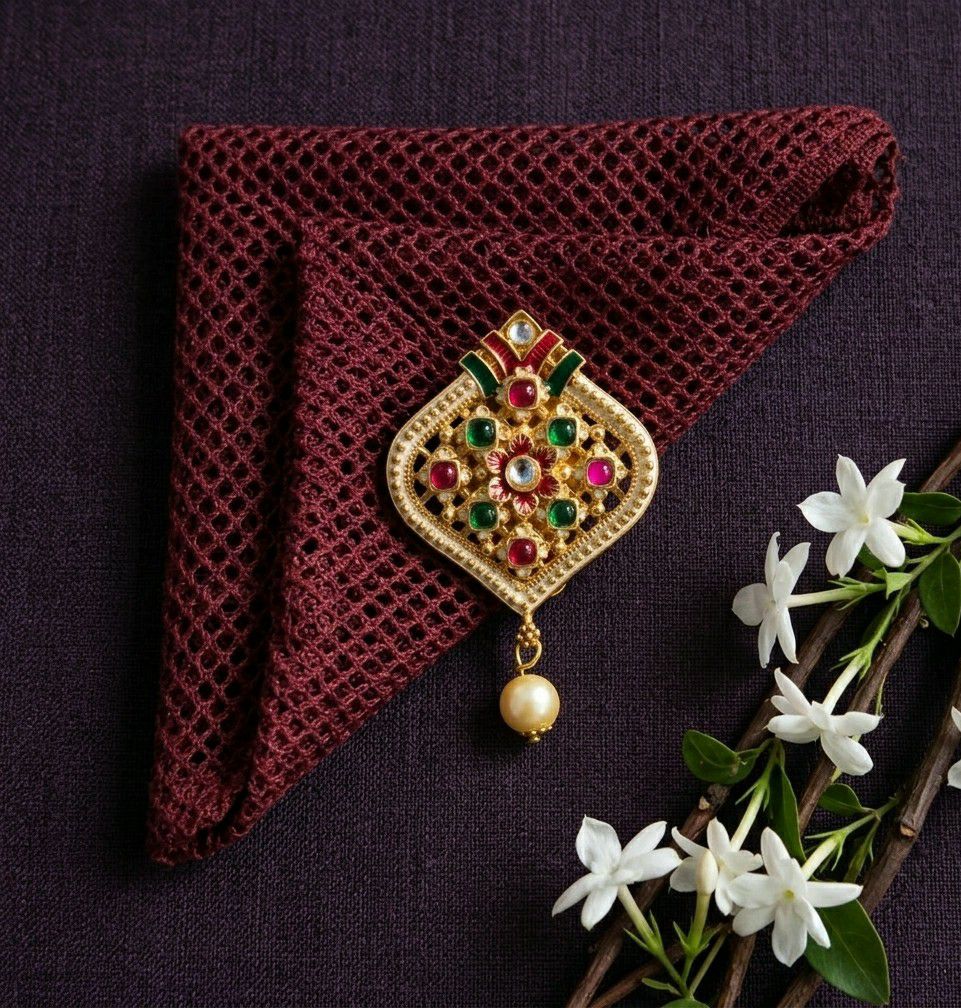 Gold Plated Designer Saree Pin Brooch for Women | Pearl & Crystal Brooch Pin | Stainless Steel Fashion Accessory | SP-3