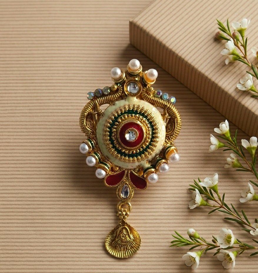 Gold Plated Pearl & Crystal Saree Pin Brooch for Women | Stainless Steel Decorative Brooch Pin | Traditional Fashion Accessory | SP-4