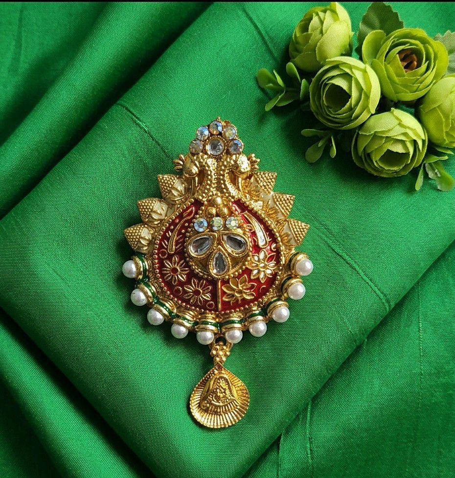 Gold Plated Pearl & Crystal Saree Pin Brooch for Women | Stainless Steel Decorative Saree Pin | Fashion Accessories | SP-5