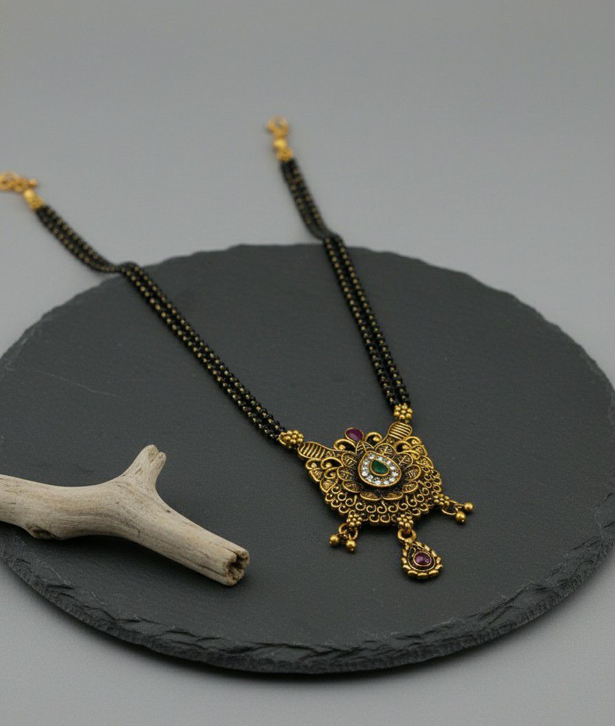 Gold Plated American Diamond Short Mangalsutra for Women | Minimal Daily Wear Mangalsutra Necklace | Brass Jewellery | M-28