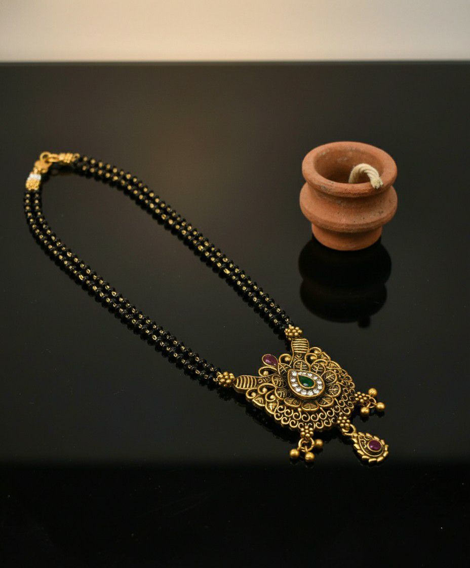Gold Plated American Diamond Short Mangalsutra for Women | Minimal Daily Wear Mangalsutra Necklace | Brass Jewellery | M-28