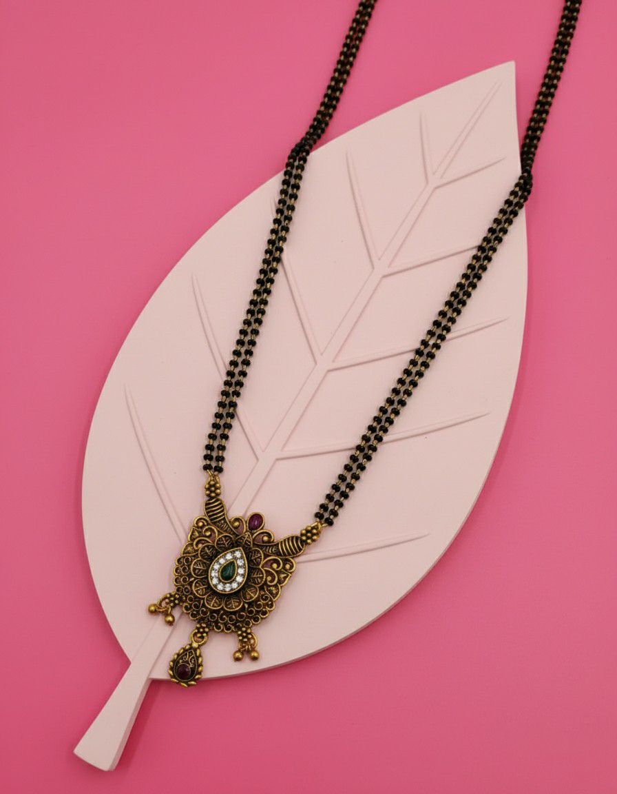 Gold Plated American Diamond Short Mangalsutra for Women | Minimal Daily Wear Mangalsutra Necklace | Brass Jewellery | M-28