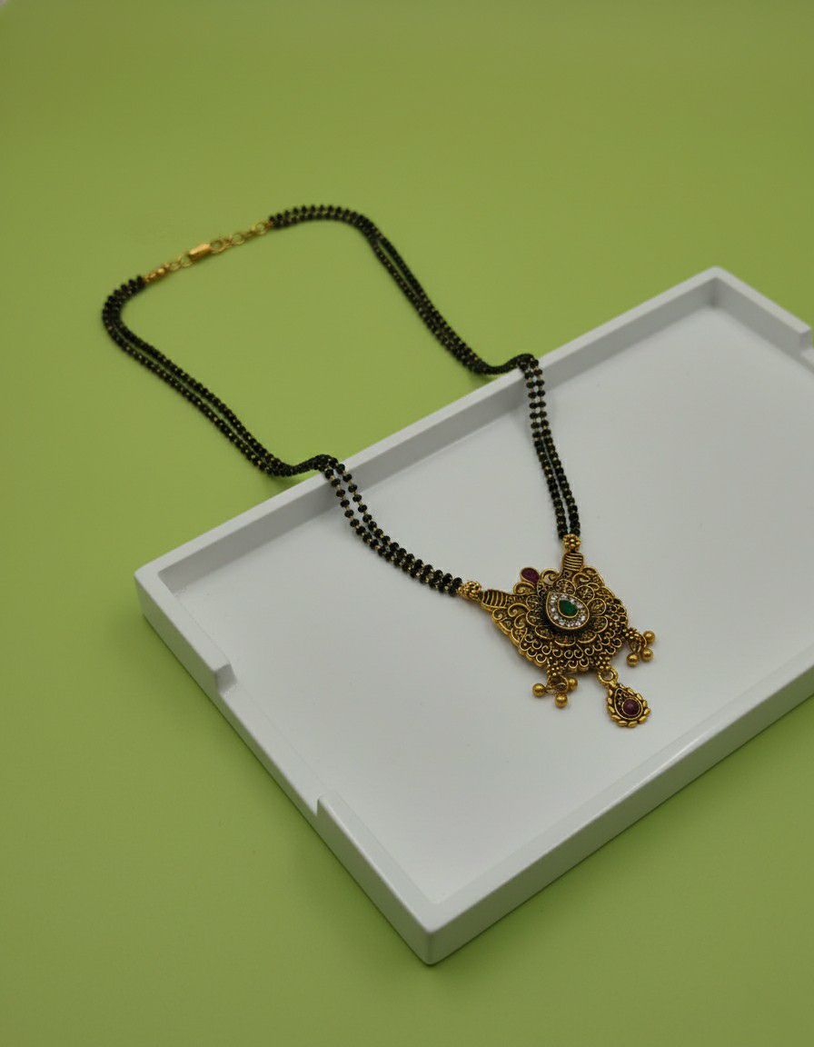 Gold Plated American Diamond Short Mangalsutra for Women | Minimal Daily Wear Mangalsutra Necklace | Brass Jewellery | M-28