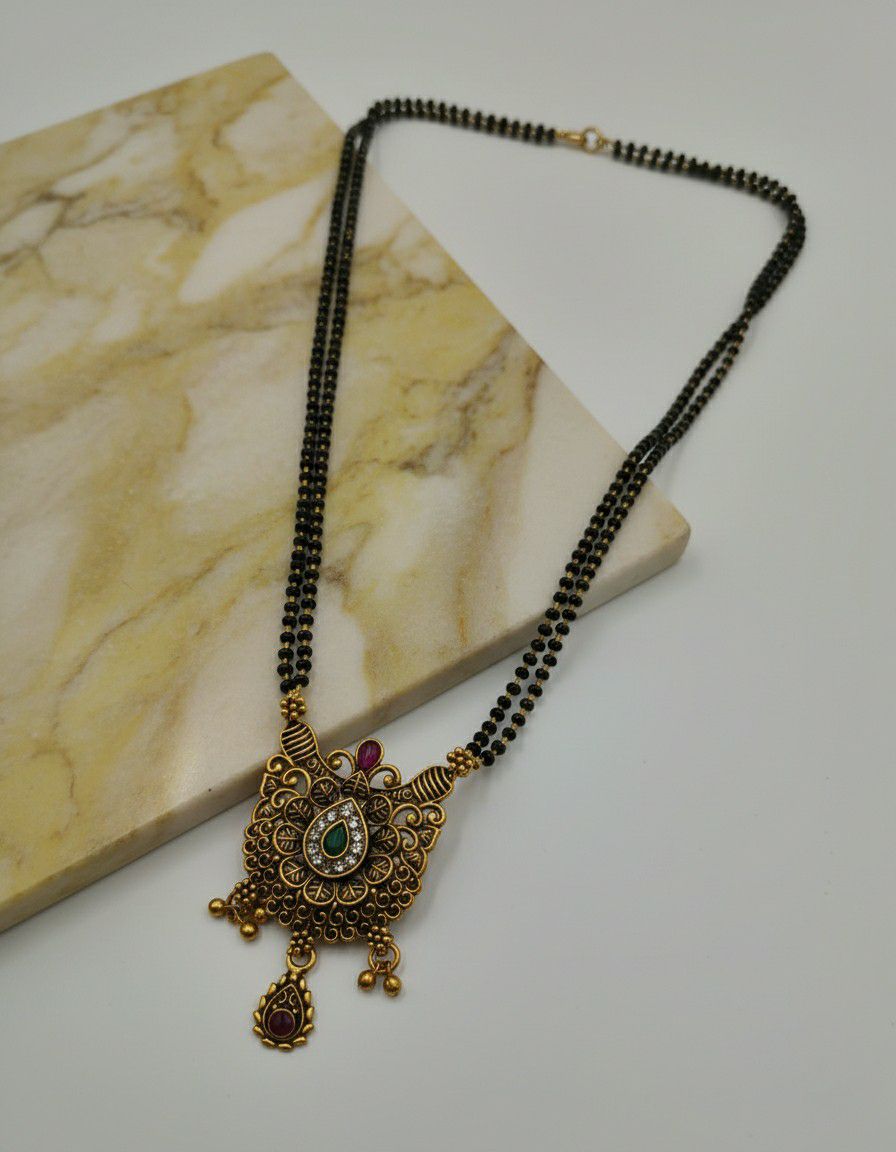 Gold Plated American Diamond Short Mangalsutra for Women | Minimal Daily Wear Mangalsutra Necklace | Brass Jewellery | M-28