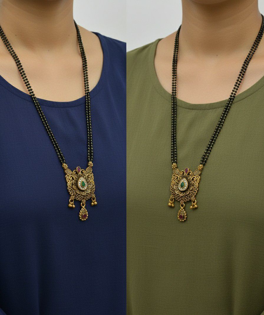 Gold Plated American Diamond Short Mangalsutra for Women | Minimal Daily Wear Mangalsutra Necklace | Brass Jewellery | M-28