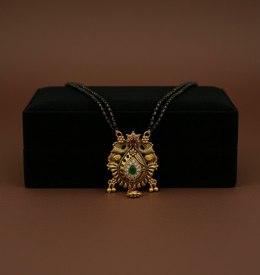 Gold Plated American Diamond Short Mangalsutra for Women | Minimal Daily Wear Mangalsutra | Brass Jewellery | M-29