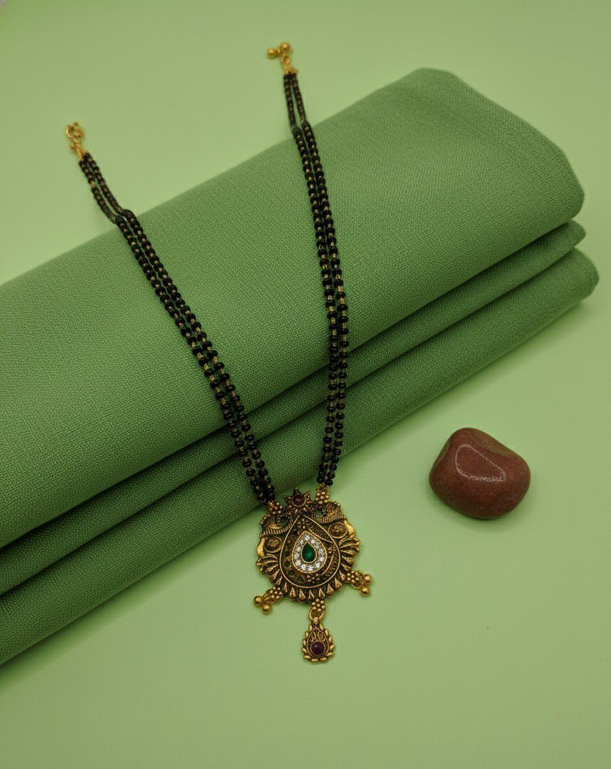 Gold Plated American Diamond Short Mangalsutra for Women | Minimal Daily Wear Mangalsutra | Brass Jewellery | M-29