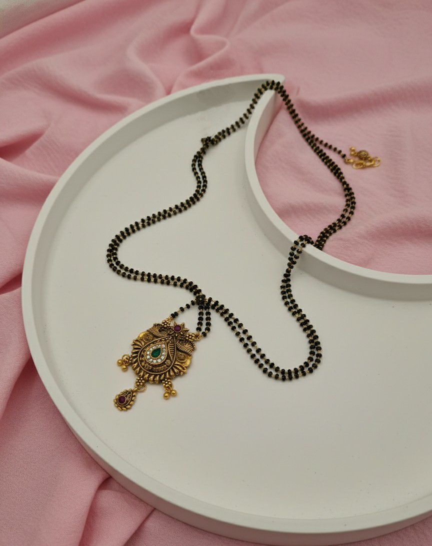 Gold Plated American Diamond Short Mangalsutra for Women | Minimal Daily Wear Mangalsutra | Brass Jewellery | M-29