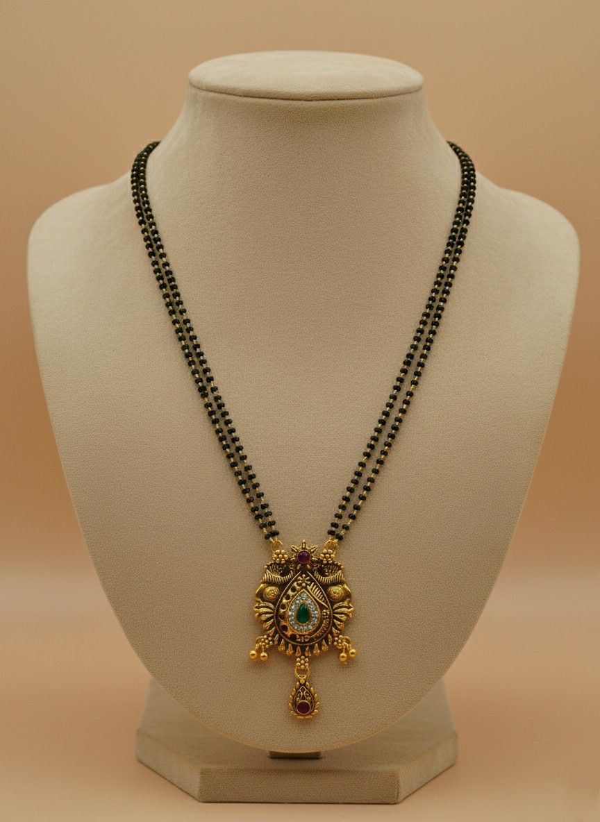 Gold Plated American Diamond Short Mangalsutra for Women | Minimal Daily Wear Mangalsutra | Brass Jewellery | M-29