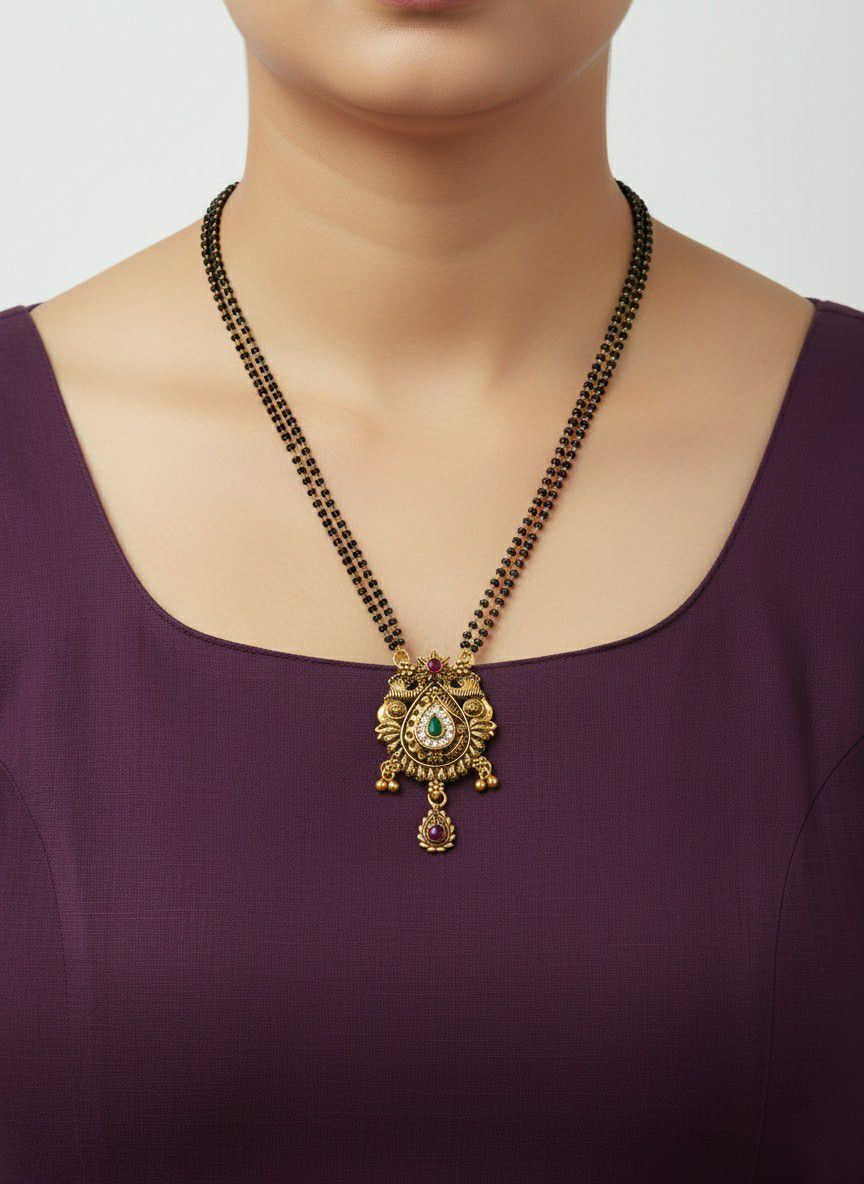 Gold Plated American Diamond Short Mangalsutra for Women | Minimal Daily Wear Mangalsutra | Brass Jewellery | M-29