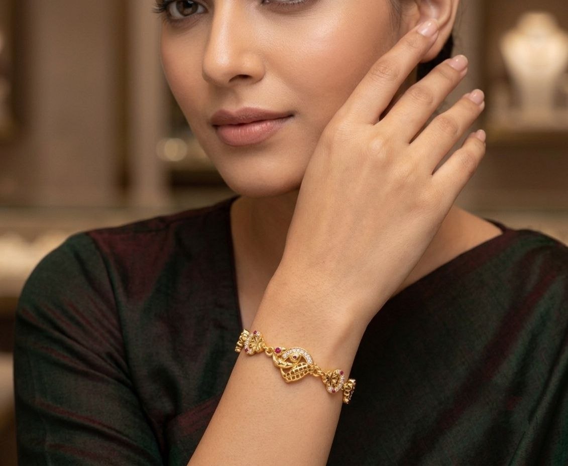 Gold Plated CZ Diamond Chain Bracelet for Women | Adjustable Brass Fancy Bracelet | Party & Daily Wear Jewellery | B-61