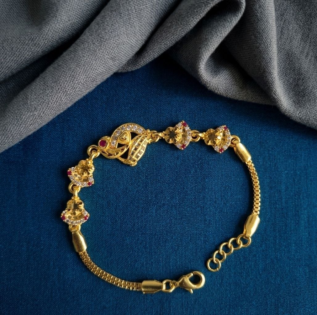 Gold Plated CZ Diamond Chain Bracelet for Women | Adjustable Brass Fancy Bracelet | Party & Daily Wear Jewellery | B-61