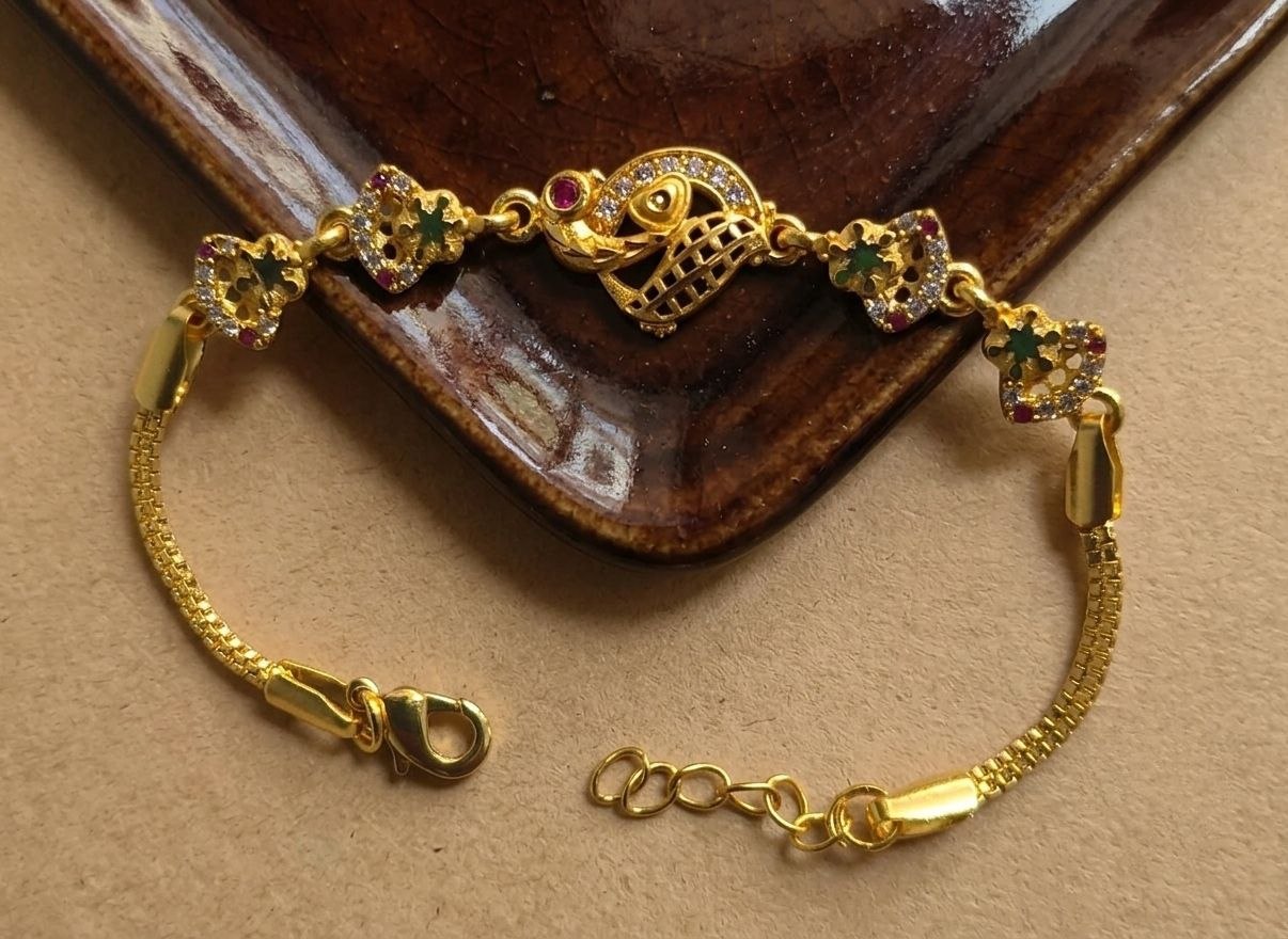 Gold Plated CZ Diamond Chain Bracelet for Women | Adjustable Brass Fancy Bracelet | Party & Daily Wear Jewellery | B-61