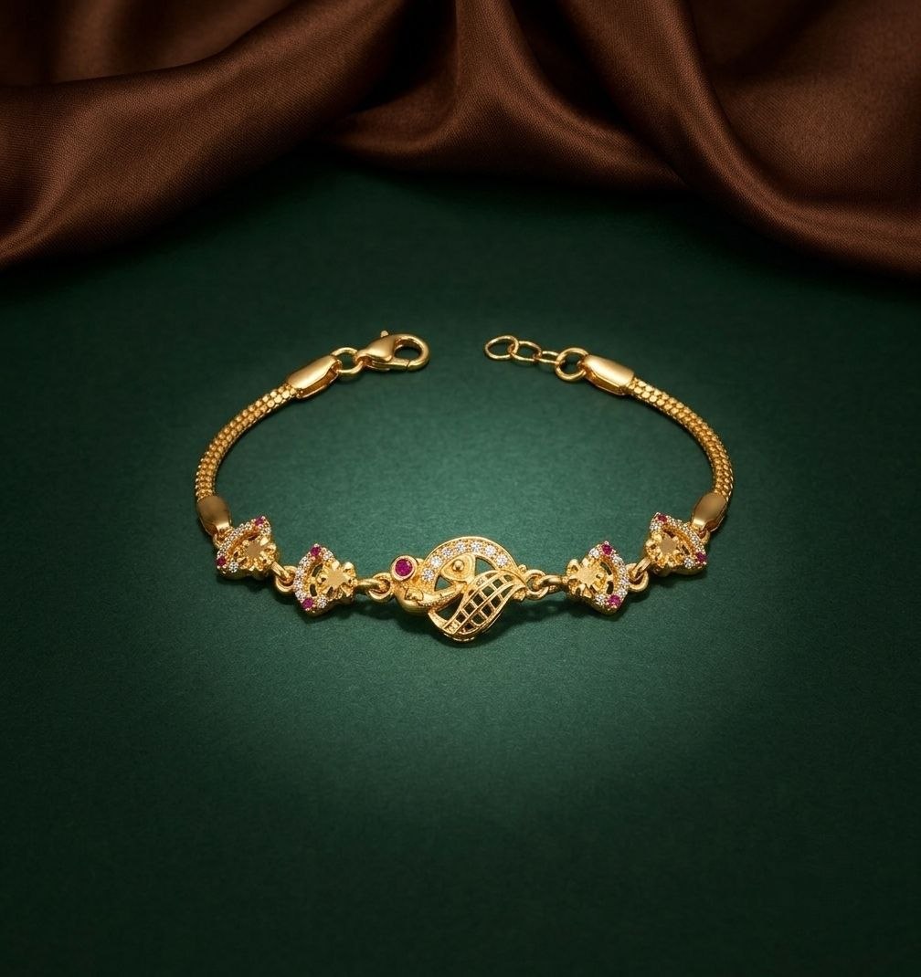 Gold Plated CZ Diamond Chain Bracelet for Women | Adjustable Brass Fancy Bracelet | Party & Daily Wear Jewellery | B-61