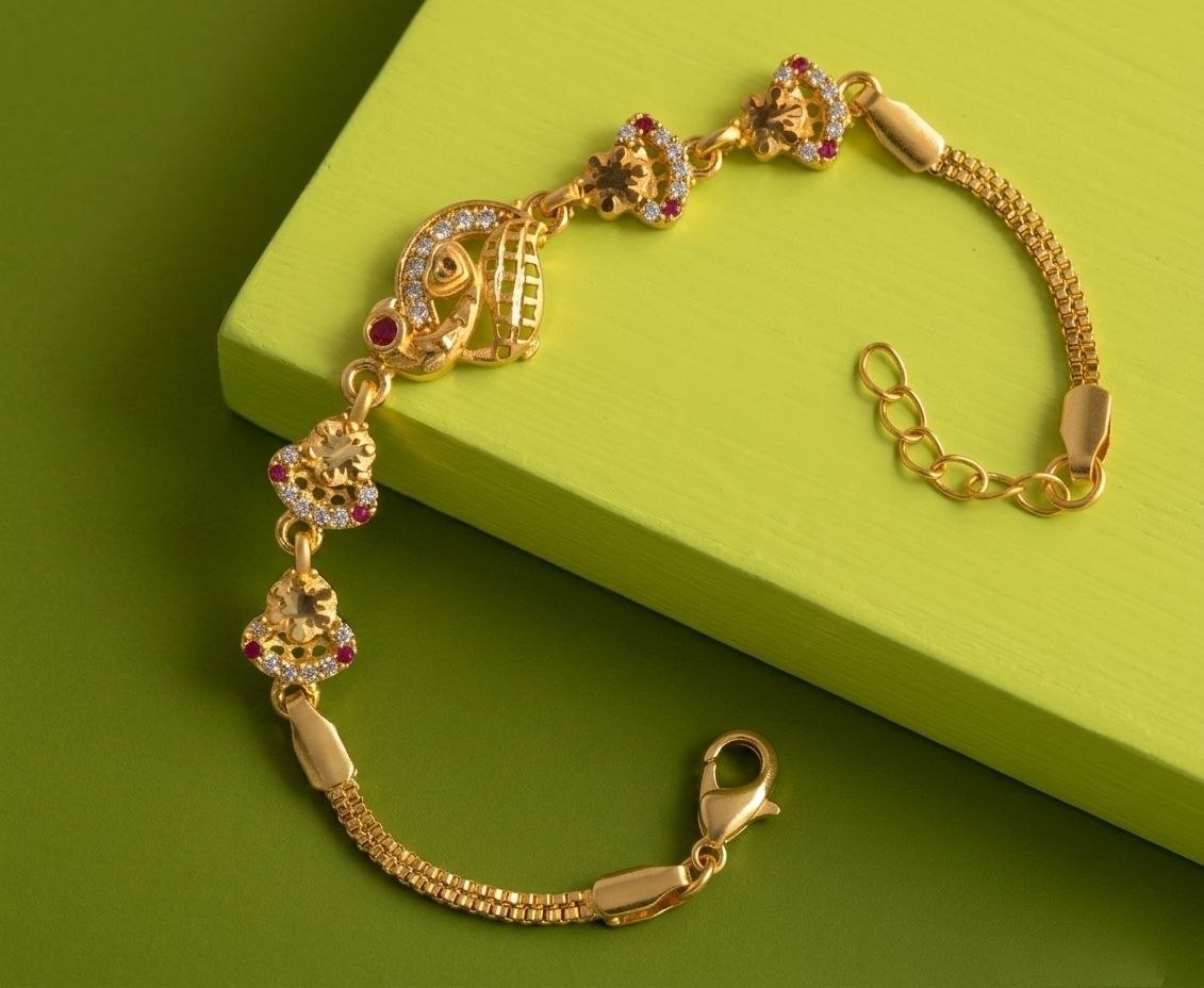 Gold Plated CZ Diamond Chain Bracelet for Women | Adjustable Brass Fancy Bracelet | Party & Daily Wear Jewellery | B-61