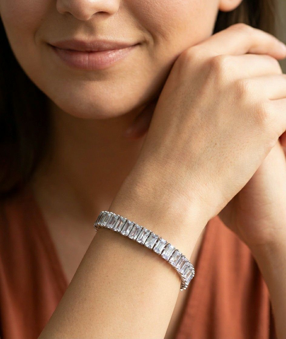 Silver Plated American Diamond Bracelet for Women & Men | Unisex Brass & Copper Designer Bracelet | B-22