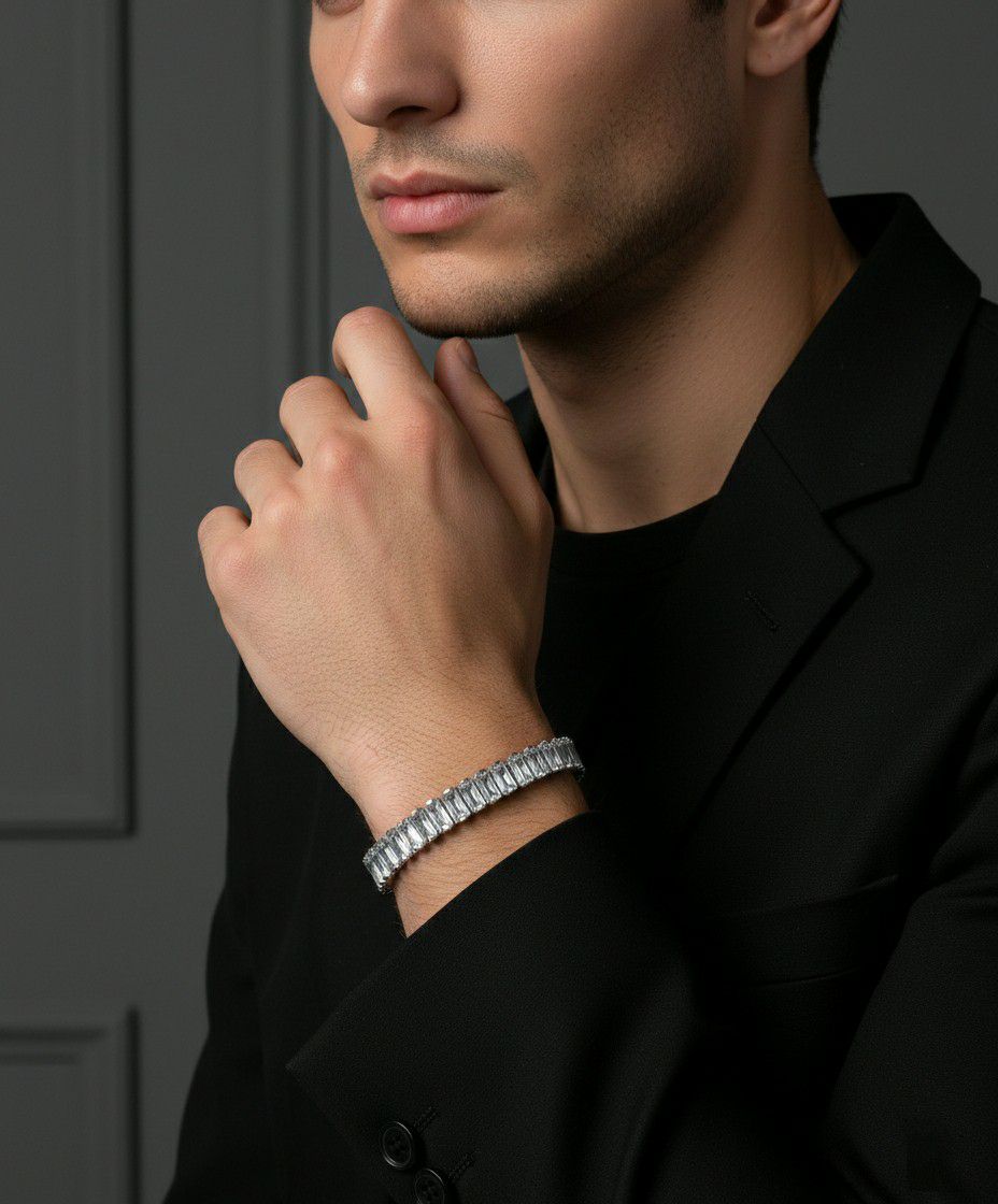 Silver Plated American Diamond Bracelet for Women & Men | Unisex Brass & Copper Designer Bracelet | B-22