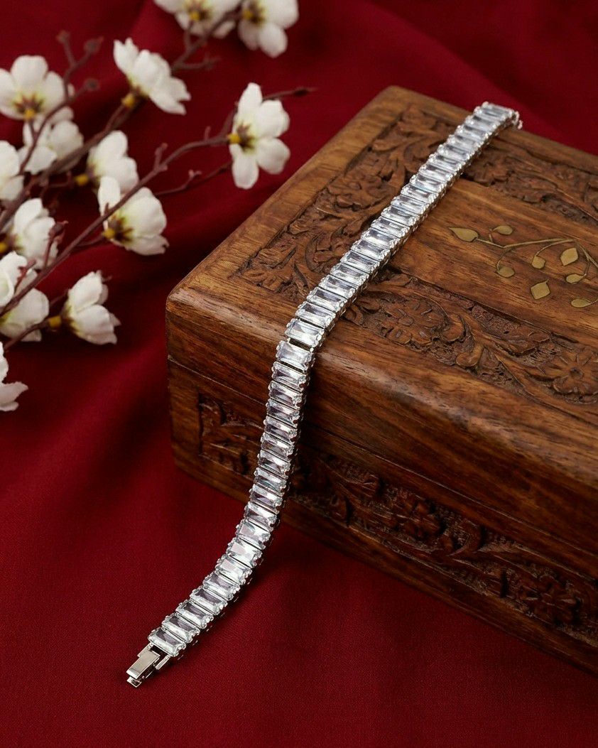 Silver Plated American Diamond Bracelet for Women & Men | Unisex Brass & Copper Designer Bracelet | B-22