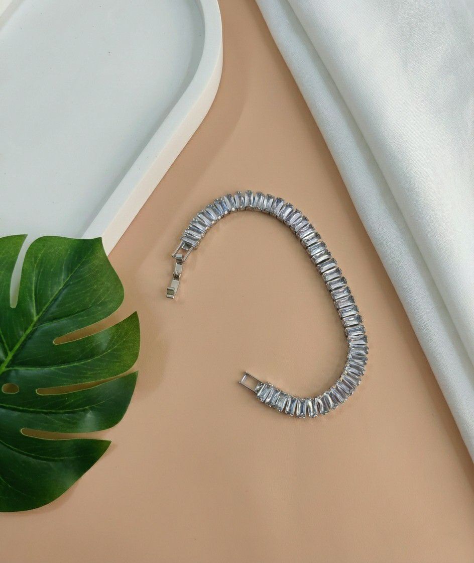 Silver Plated American Diamond Bracelet for Women & Men | Unisex Brass & Copper Designer Bracelet | B-22