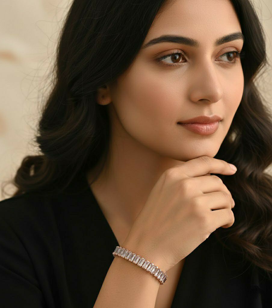 Rose Gold Plated American Diamond Bracelet for Women & Men | Unisex Brass & Copper Designer Bracelet | B-23