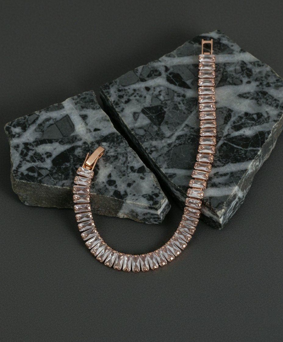 Rose Gold Plated American Diamond Bracelet for Women & Men | Unisex Brass & Copper Designer Bracelet | B-23