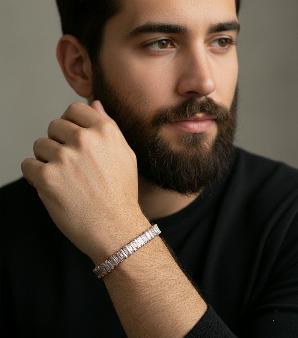 Rose Gold Plated American Diamond Bracelet for Women & Men | Unisex Brass & Copper Designer Bracelet | B-23