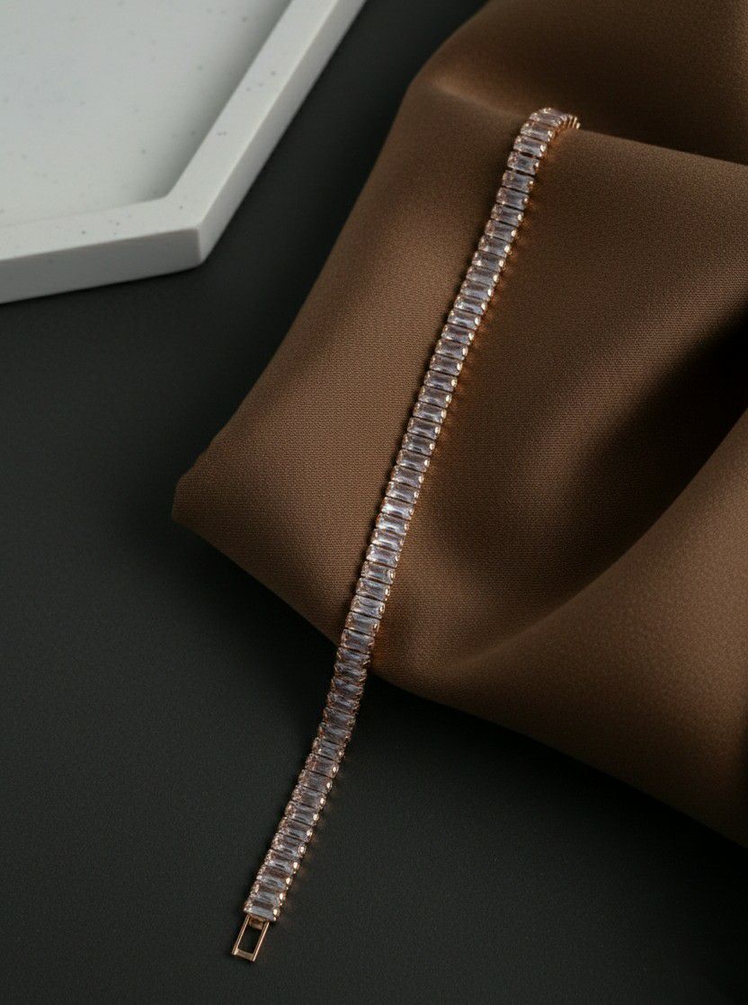 Rose Gold Plated American Diamond Bracelet for Women & Men | Unisex Brass & Copper Designer Bracelet | B-23