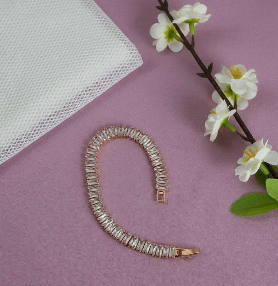 Rose Gold Plated American Diamond Bracelet for Women & Men | Unisex Brass & Copper Designer Bracelet | B-23