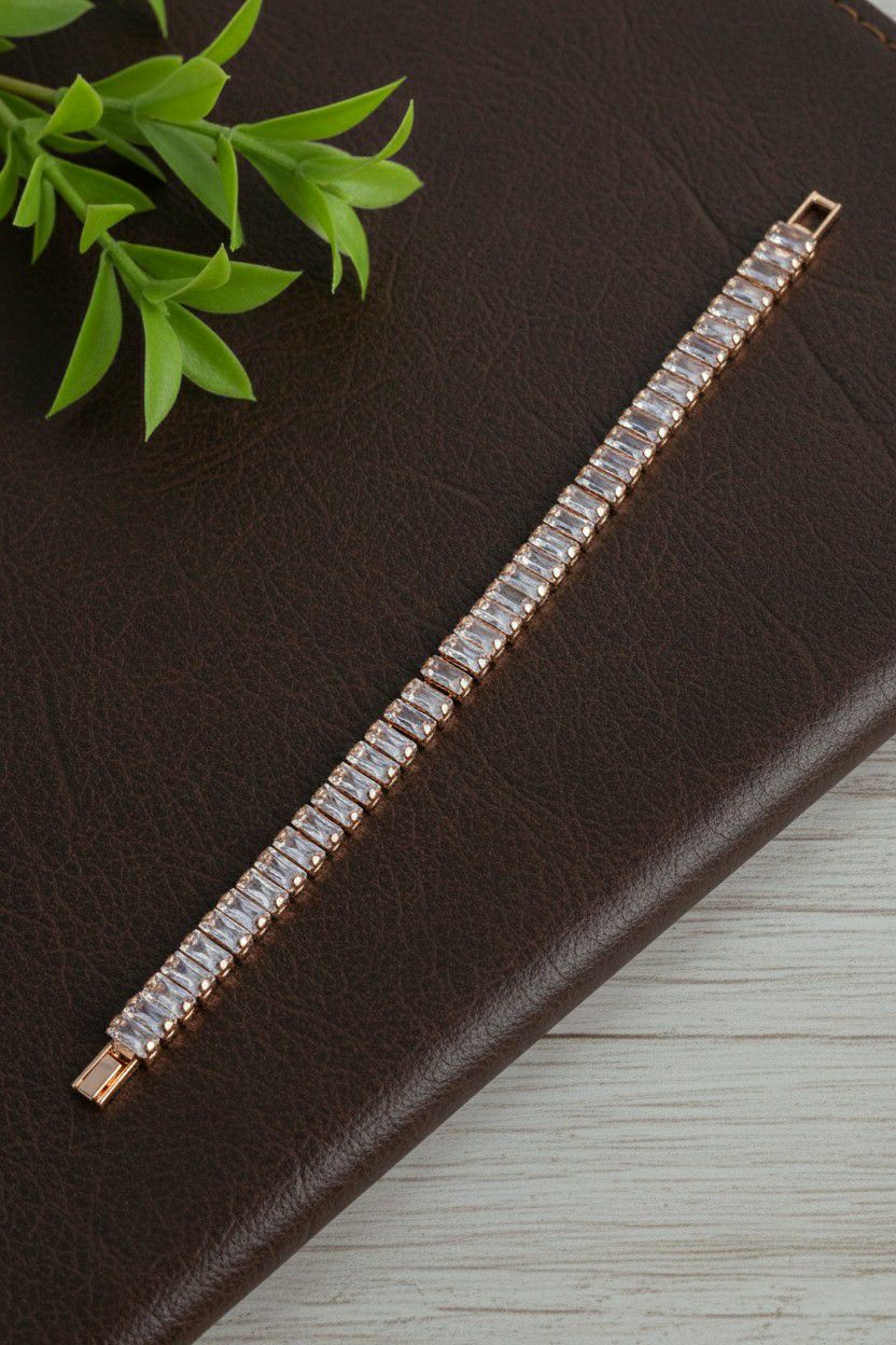 Rose Gold Plated American Diamond Bracelet for Women & Men | Unisex Brass & Copper Designer Bracelet | B-23