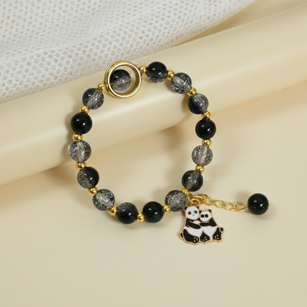 Gold Plated Black Crystal Beads Bracelet for Women | Adjustable Slip-On Bracelet | Fashion Jewellery | B-24