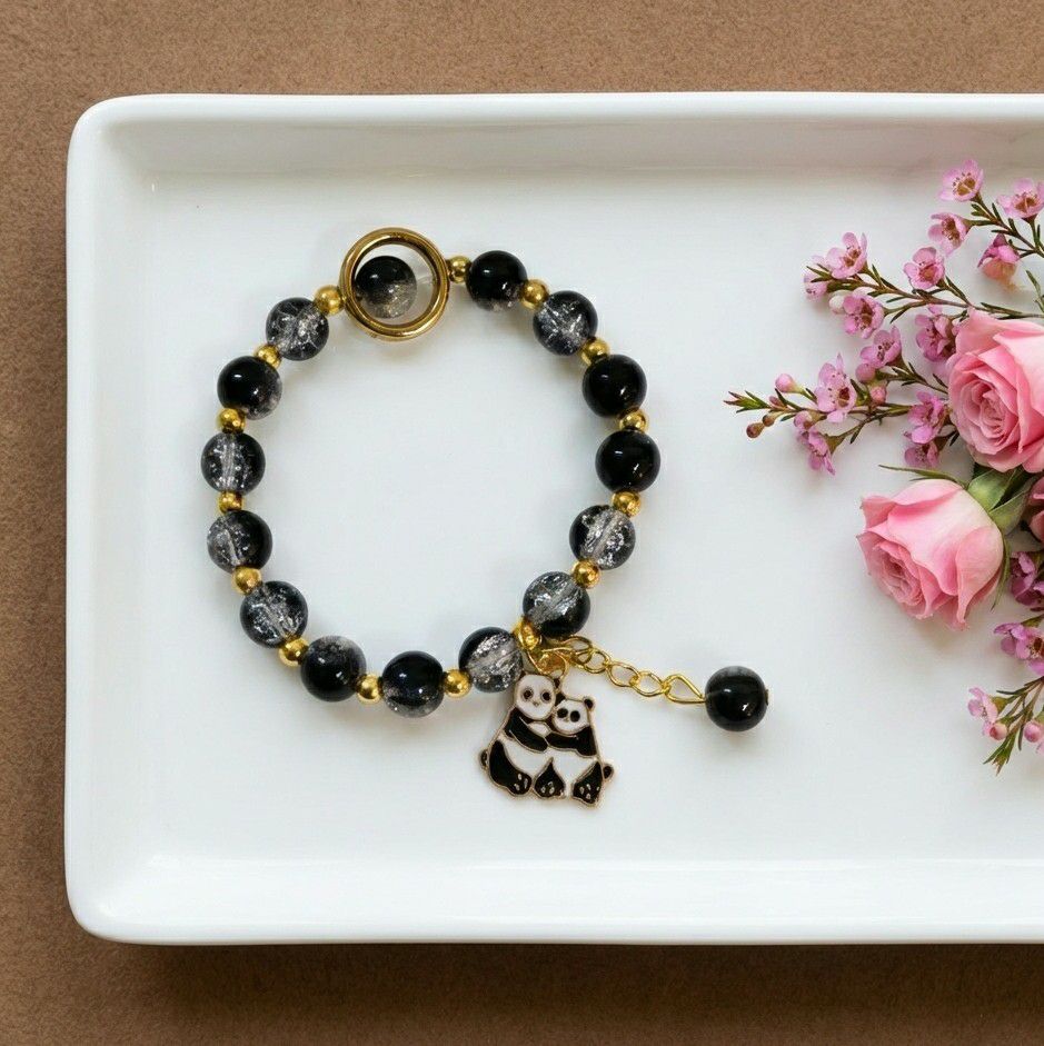Gold Plated Black Crystal Beads Bracelet for Women | Adjustable Slip-On Bracelet | Fashion Jewellery | B-24