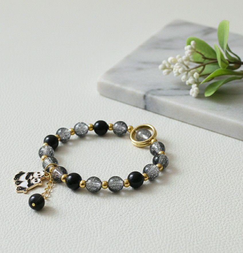 Gold Plated Black Crystal Beads Bracelet for Women | Adjustable Slip-On Bracelet | Fashion Jewellery | B-24